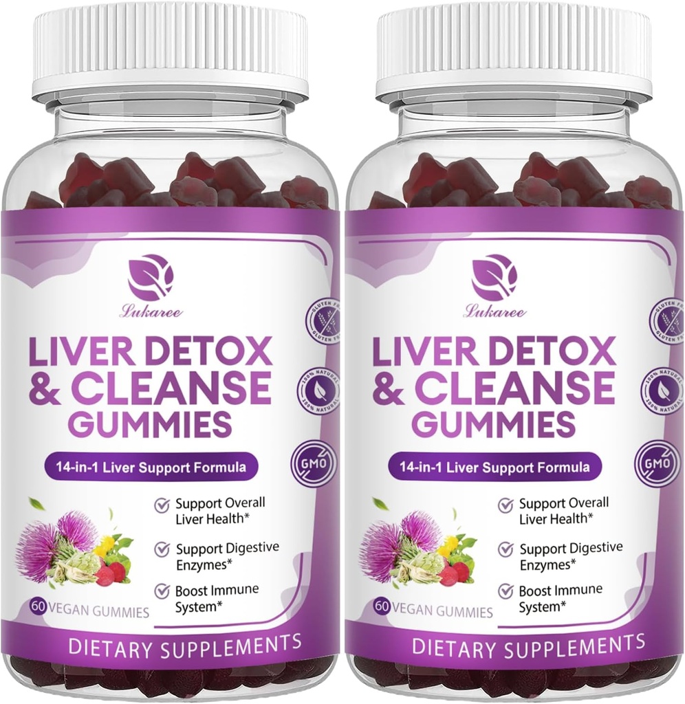 Fígado Cleanse Detox & Repair Gummies - Força extra 14 em 1 Suplemento de suporte de fígado w / leite avelã silymarin, Dente-de-leão, Extrato de alcachofra & Elderberry - Sem açúcar, Suplemento de saúde do fígado -120 Ct