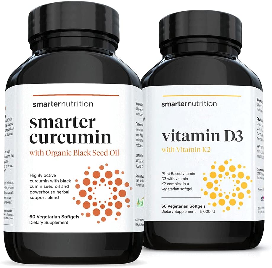 SMARTERNUTRITION Curcumina - Potência e Absorção + Vitamina D3 Imune Baseada em Planta Suporte com Complexo Vegan K2