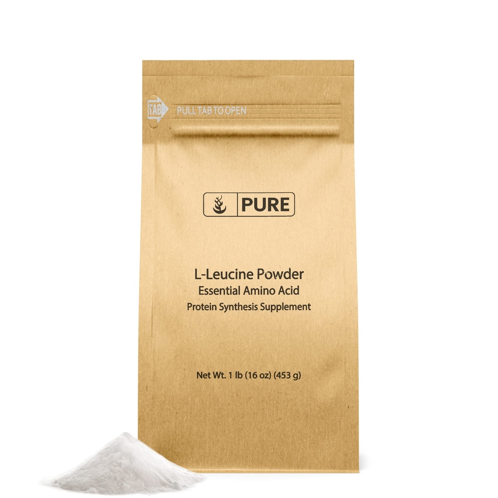 Puro Ingredientes Originais L-Leucina (1lb) Pó, Suplemento Aminoácido Essencial, Verificado por Laboratório