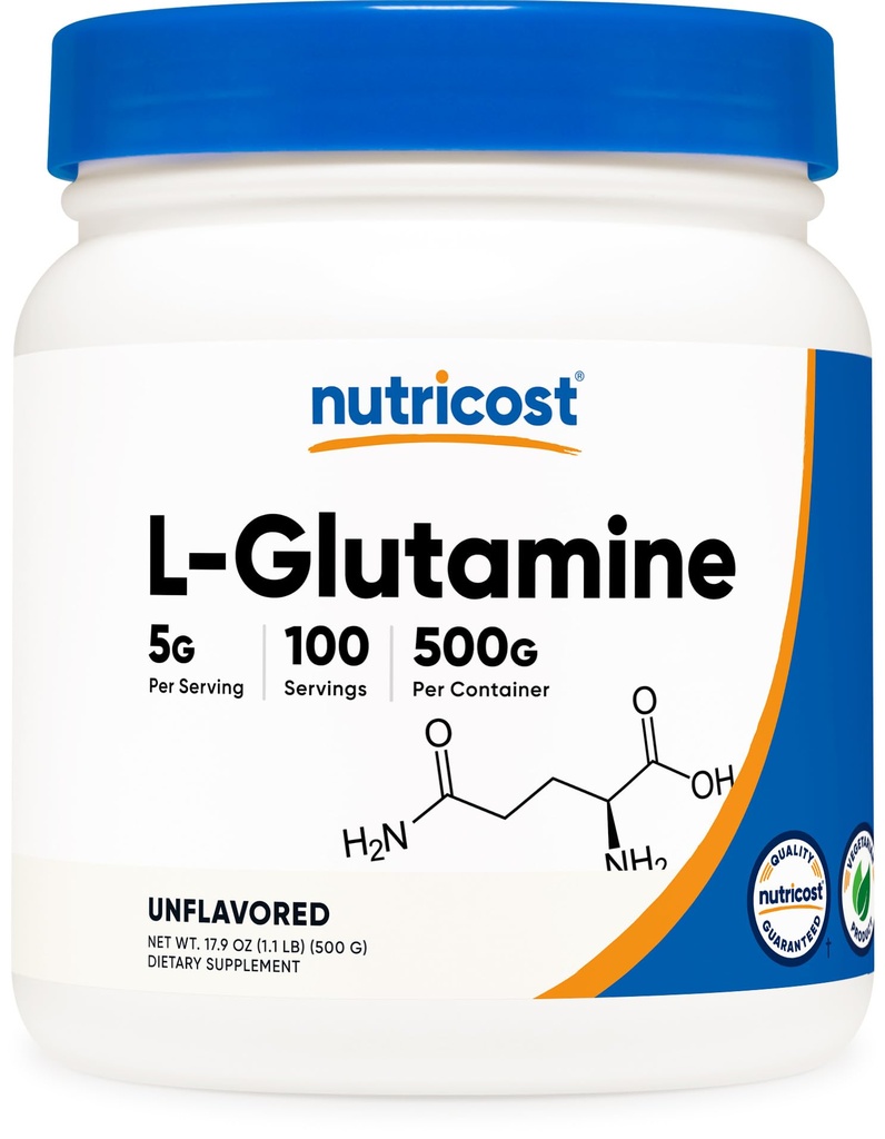Nutricost L-Glutamina pó (500 gramas) sem sabor - sem glúten e não-GMO, 100 Servings