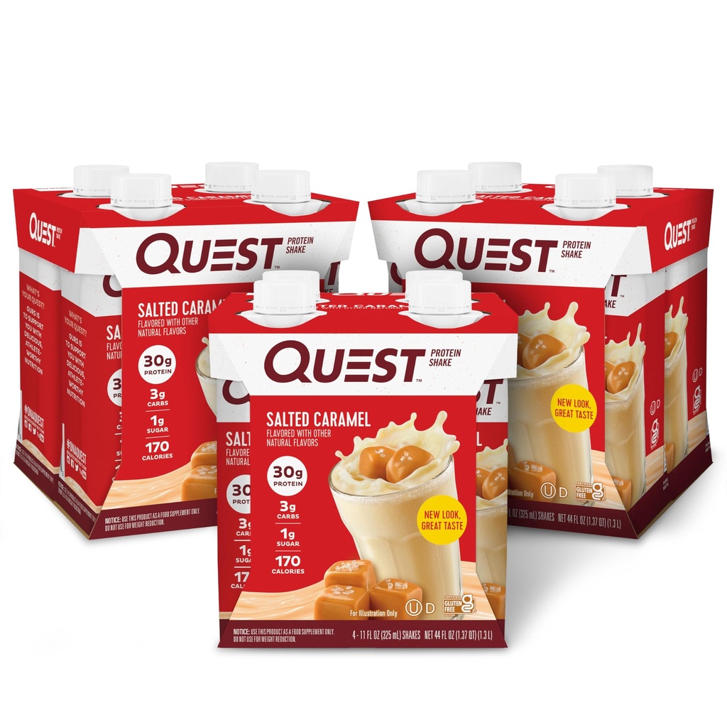 Quest Nutrition Pronto para Beber Shake de Proteína de Caramelo Salgado, 30g de proteína, 3g de carboidratos líquidos, sem glúten, Keto Friendly, 11 fl.oz 4 Count (Pacote de 3)