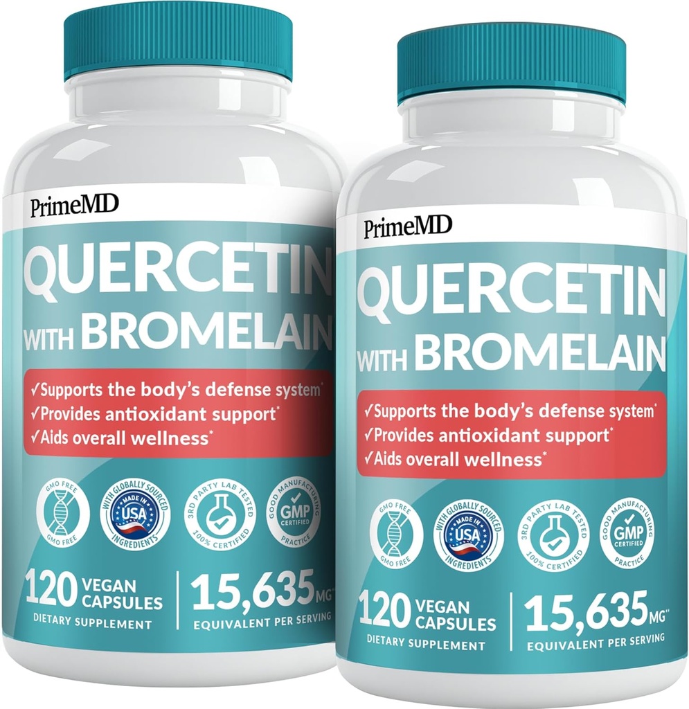 28-em-1 Quercetina com suplemento de bromelaína - Quercetina 500mg Cápsulas para suporte diário de defesa imunitária - Quercetina com vitamina C e zinco para adultos Enriquecido com vitamina D (120 ct, pacote de 2)