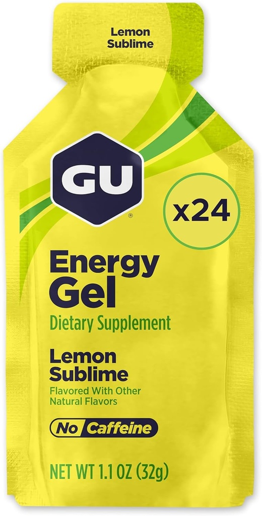 GU Energy Original Sports Nutrition Energy Gel, Vegan, Gluten-Free, Kosher, e Dairy-Free On-the-Go Energia para qualquer treino, 24-Count, Limão Sublime