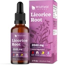Extrato de raiz de alcaçuz gotas 2000mg (Glycyrrhiza glabra L.) Suplemento de ervas Absorve melhor do que cápsulas, 1 Mês de Fornecimento, 84 Servings, Tintura sem álcool - 2 Oz, pacote de 1