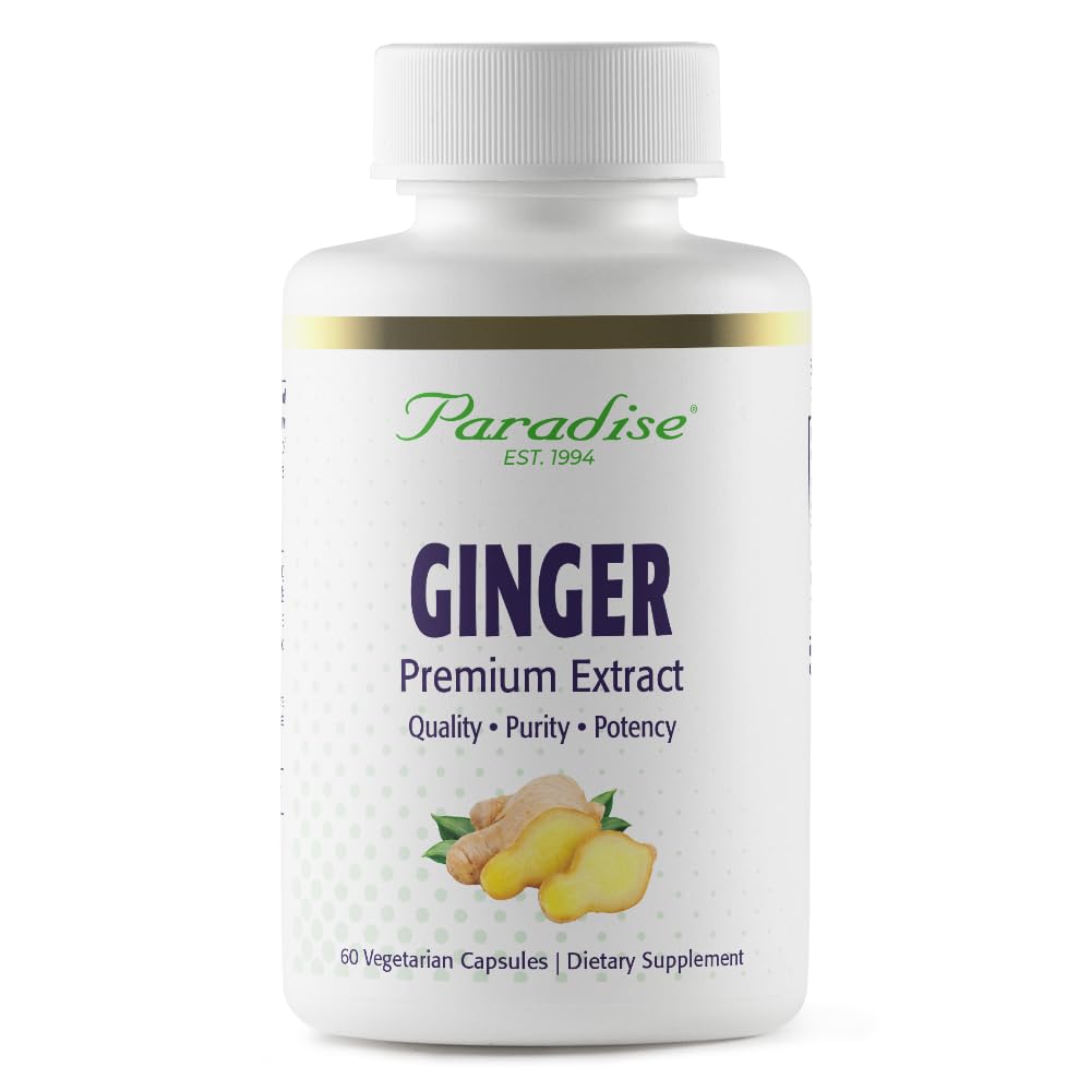 Paradise Herbs Extrato de Ginger Premium para Saúde Digestiva, Super Potente, Ultra Puro, Vegan, Não-GMO, Gluten Free, 60 Cápsulas Vegetarianas