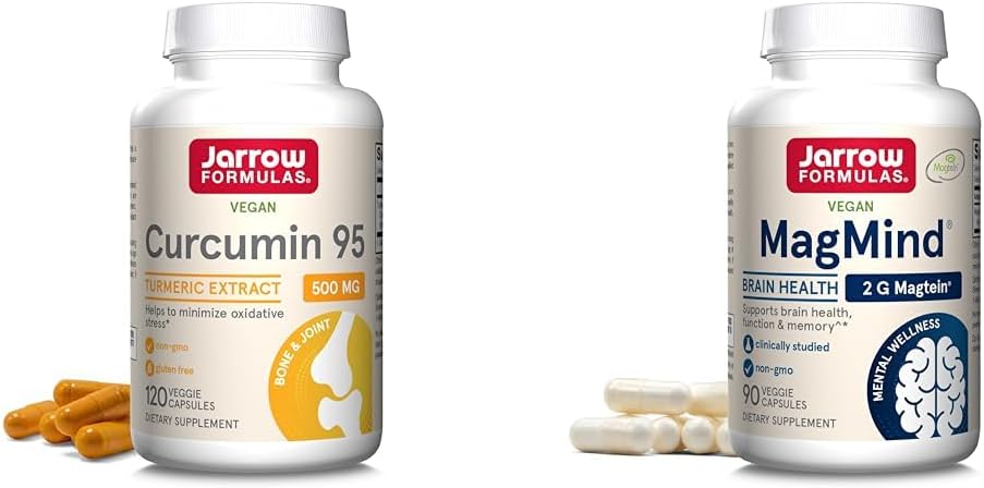 Jarrow Formulas Curcumin 95 500mg - Até 120 Servings (Veggie Caps) - Turmeric Curcumin Extract & MagMind Brain Health with Magtein (Magnesium L-Threonato), Suplemento dietético