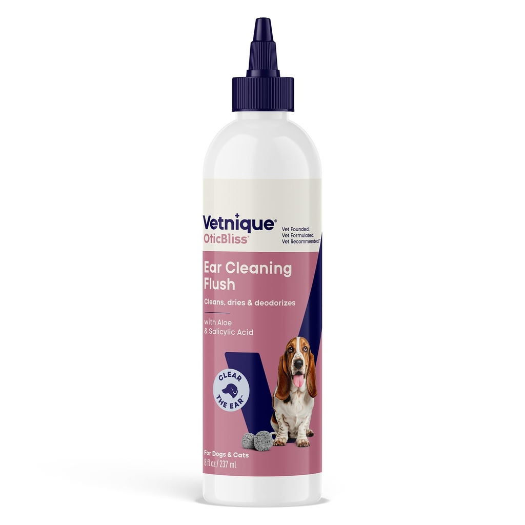 Vetnique Oticbliss Gatinho & Dog Ear Cleaners: Medicated Dog Ear Drops for Infection, Antiseptic Flush, & Wipes to Reduc Itchy Ears & Head Shaking - Vet Recomendado para Itchy Ears (8 oz, Flush)