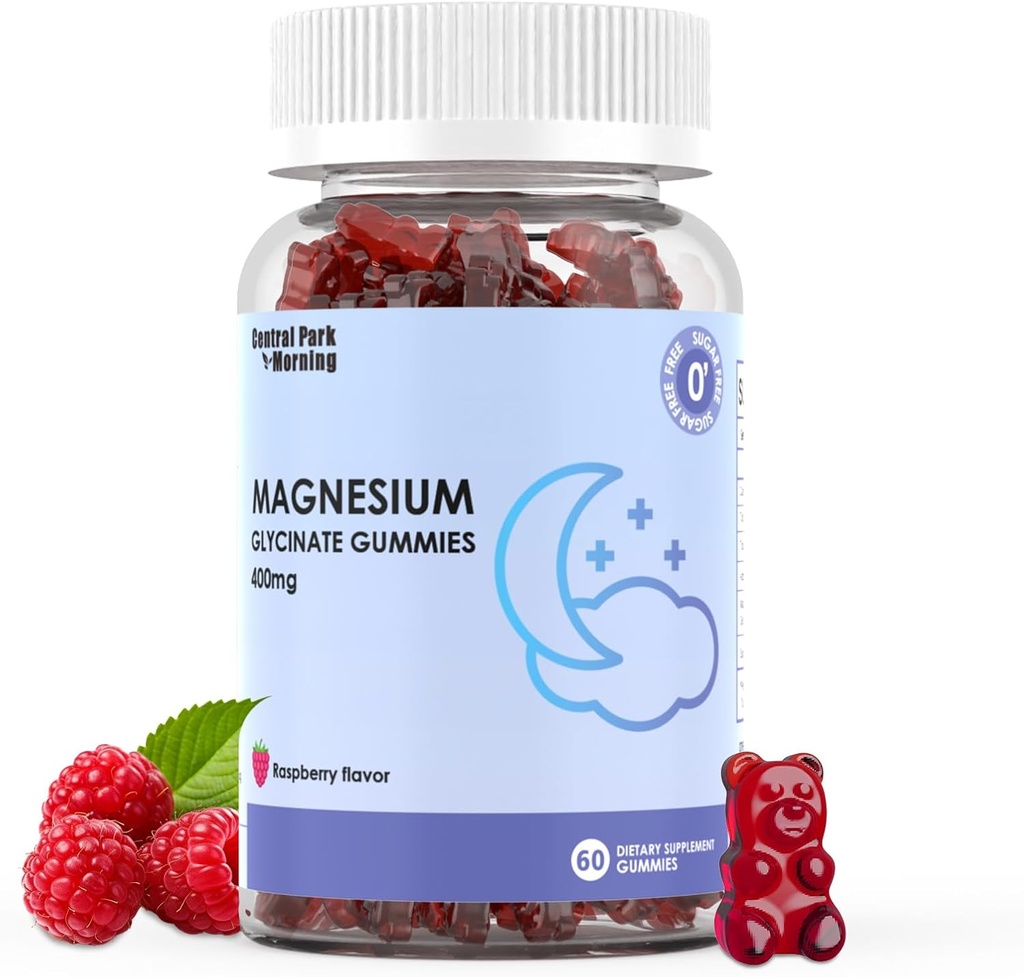 Gummies de glicinato de magnésio 400mg,Suplemento de glicinato de magnésio livre de açúcar adulto,Muscle, Suporte ósseo - 60 chicletes orgânicos