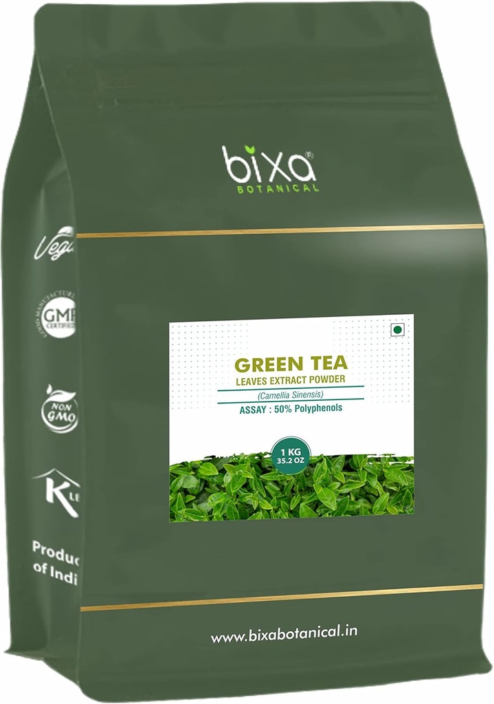 bixa BOTÂNICA Ayurvedic Natural Herbal Supplement Green Tea 100% Pure Authentic Premium Quality (Camellia sinensis) Dry Extract - 50% Polifenóis por UV -1Kg (35,2 Oz) Pack