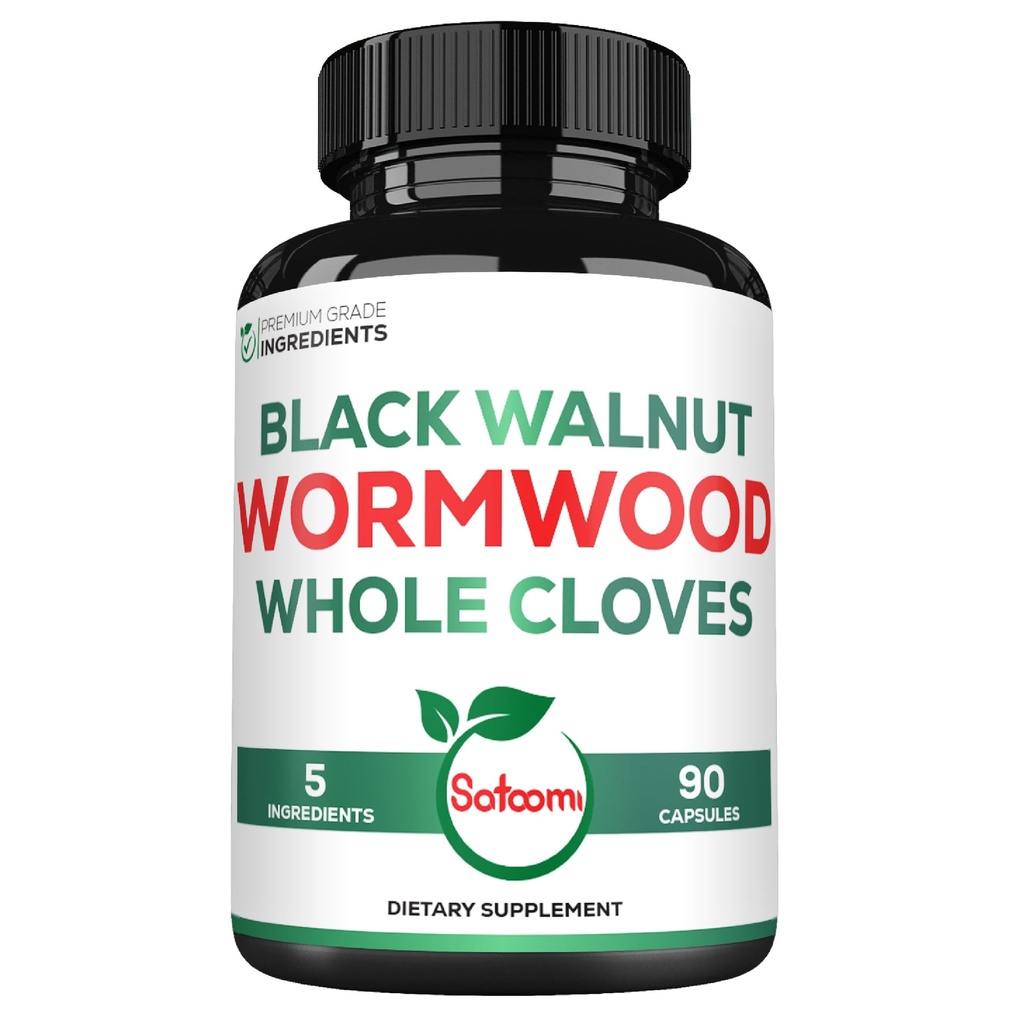 Satoomi 5 em 1 Wormwood Cápsulas Suplemento - com Cloves de Noz Negra Açafrão e Berberine HCl - 90 Cápsulas - Sistema Imune & Saúde Digestion