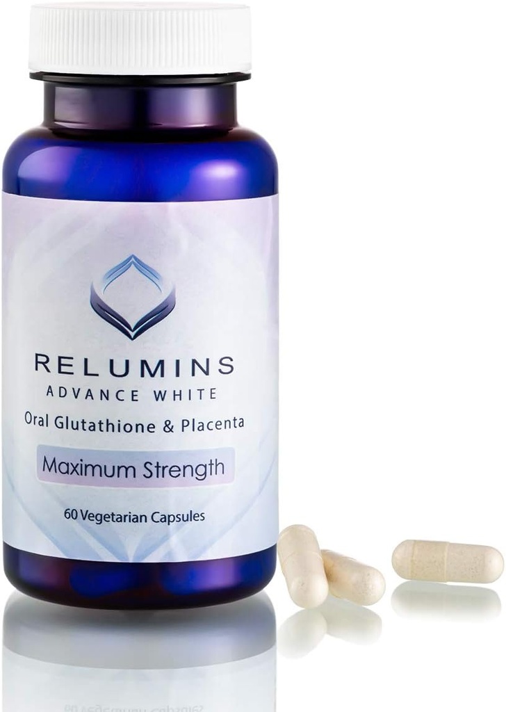 Reluminas Cápsulas de Glutationa branca avançada - Suplemento de força máxima com ALA, Placenta, Rose HIPS e Vitamina C - Suporta Colágeno e Pele Jovem, Made in USA - 60 Caps