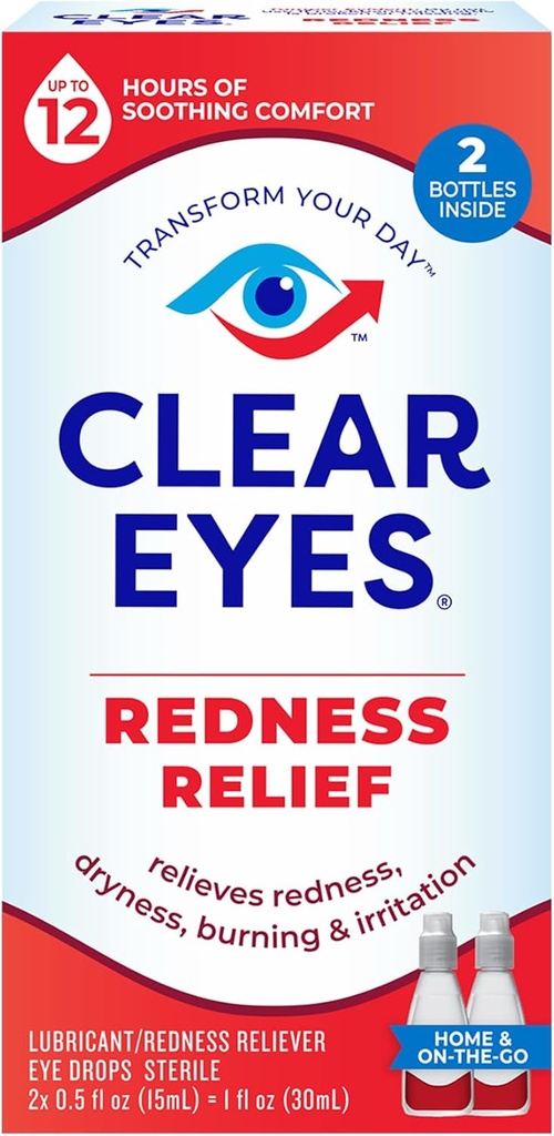 Vermelhidão Vermelhidão gotas de olhos, clareamento dos olhos e alívio da secura, queimadura e irritação, 2 x 0,5 Fl Oz, embalagem Twin