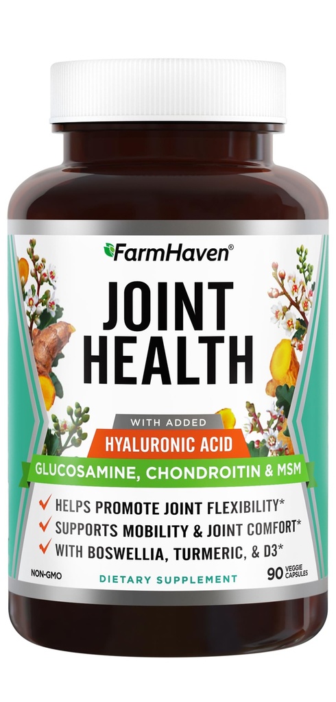 FarmHaven Glucosamina Condroitina HSH com Boswellia, Açafrão Adicionado Ácido Hialurônico & Vitamina D3 □ Promove a saúde articular & muscular & inflamação Resposta □ Não-GMO & Gluten Grátis □ 90 Cápsulas