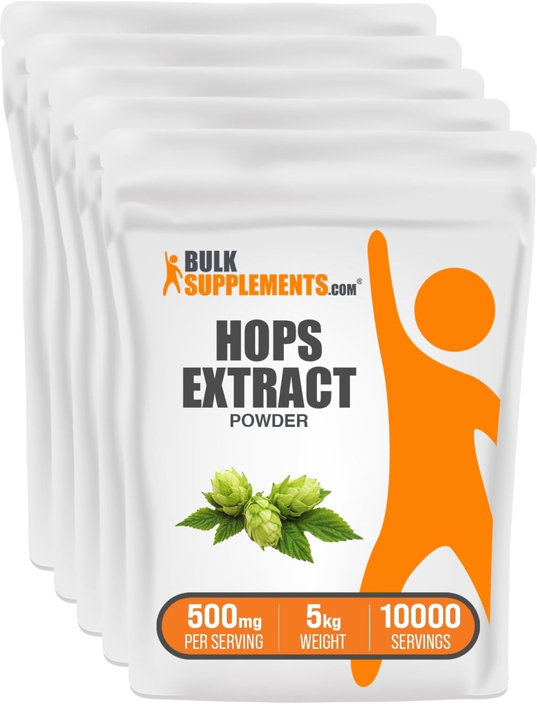 BulkSuplements.com Extrato de Pó de lúpulo - Suplemento de ervas, Fonte de Flores de lúpulo - Gluten Free, 500mg por serviço, 1kg (2.2 lbs) (Pacote de 5)