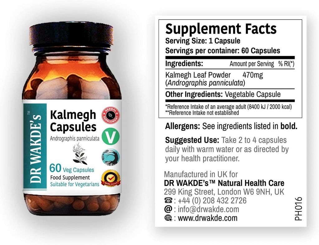 Cápsulas Kalmegh de DR WAKDE (Andrographis paniculata, 60 Veg Caps, Suplemento baseado em plantas, Erva ayurvédica, Tudo Natural, Vegan)