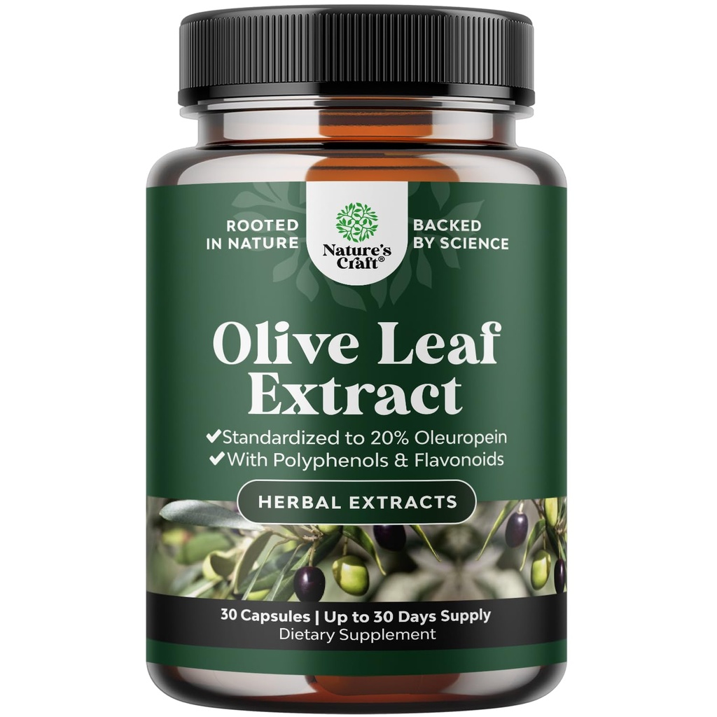 Potent Olive Leaf Extract Cápsulas - Suplemento Antioxidante de alta resistência com Folha de Oliva Pura com 20% Oleuropein - Herbal Heart Health Supplement - Vegan Non-GMO & Gluten Free (1 mês de fornecimento)