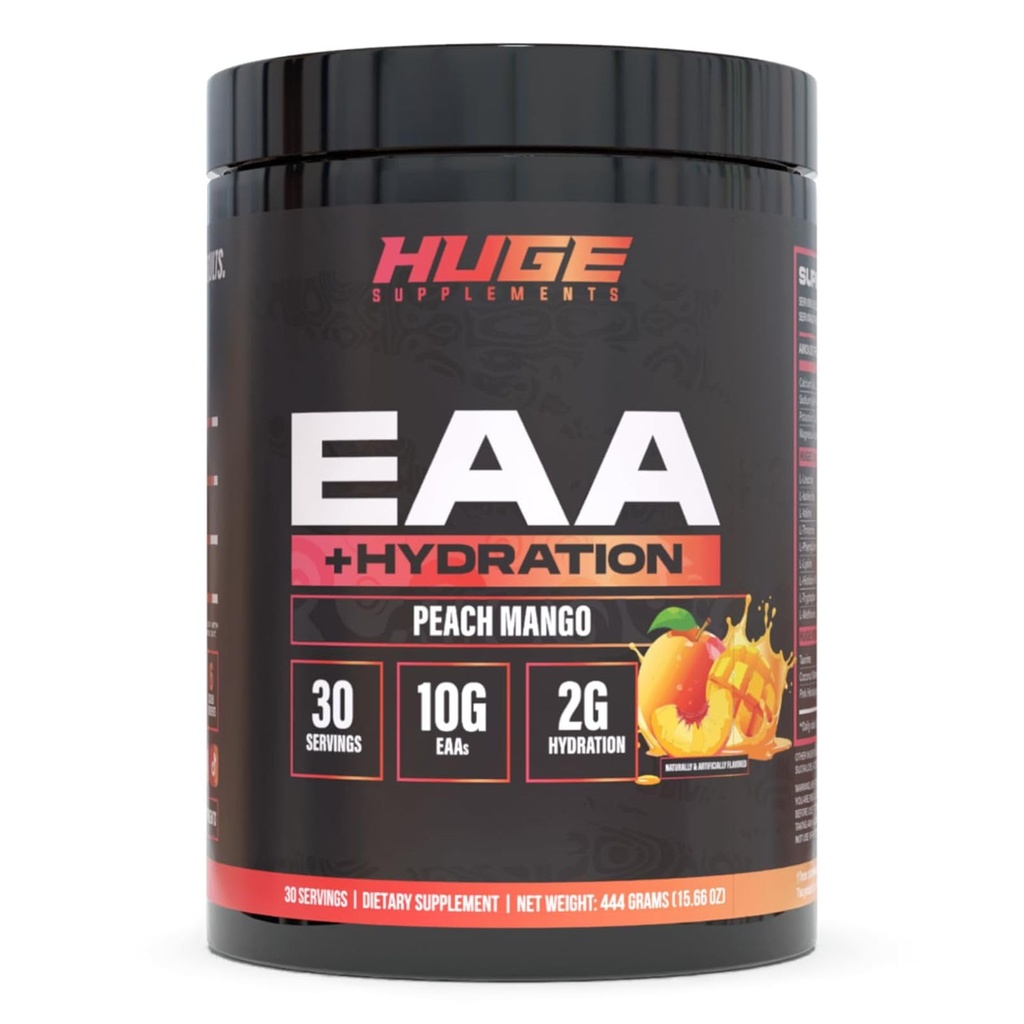 Enorme Suplemento EAA, Pó de Aminoácido Essencial Positivo Mais Elevado, 12,8g EAAs e 8g BCAAs por serviço, Crescimento muscular, Recuperação e Desempenho (Manga de pêssego)