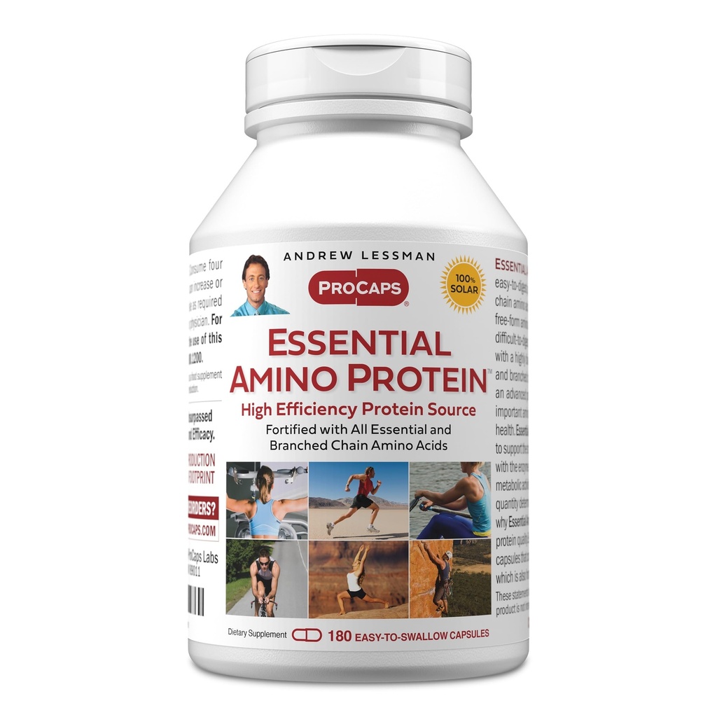 ANDREW LESSMAN Essential Amino Protein 180 Cápsulas - Fonte de proteína altamente biodisponível com aminoácidos de cadeia essencial e ramificada. Suporta estrutura e função dos principais órgãos e tecidos.