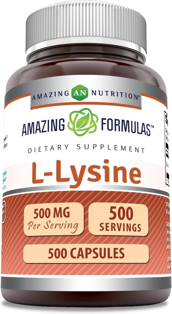 Fórmulas surpreendentes L-Lysine 500 mg Cápsulas Amino Acid Supplement □ Non-GMO □ Gluten Free □ Made in USA (500 Count)