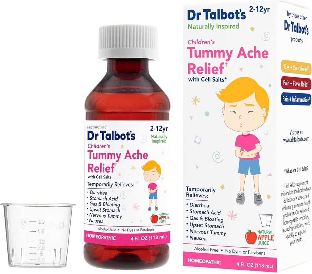 Dr. Talbot's Children's Tummy Ache Relief Medicine - 4 onças - Inclui Dosage Cup - para 2-12 anos - Natural Apple Flavor (Vários de Pacote)