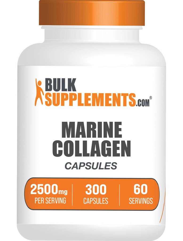BulkSuplementos.com Cápsulas de Colágeno Marinho - Suplemento de Colágeno de Peixe, Colágeno para Mulheres e Homens - Colágeno Hidrolisado, Glúten Grátis, 5 Cápsulas por Serviço, 300 Cápsulas (Pacote de 1)