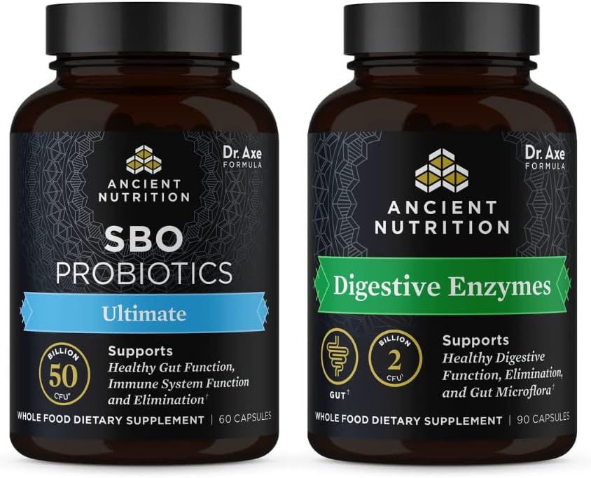 Ancient Nutrition SBO Probióticos Cápsulas, Ultimate, 60 Count + Digestive Enzimas Cápsulas, 90 Count