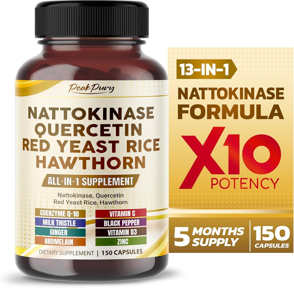Nattokinase 5000FU Quercetin Red Yeast Rice Hawthorn - Global Wellness Support - Made in USA