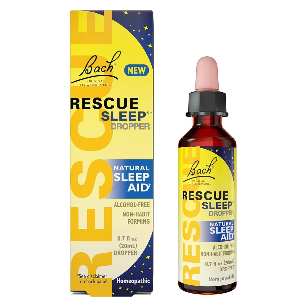 Bach RESCUE Sleep Dropper 20mL, Ajuda natural ao sono, Essência homeopática da flor, Livre de melatonina, Açúcar, & Glúten, Família-amiga, Fórmula não alcoólica