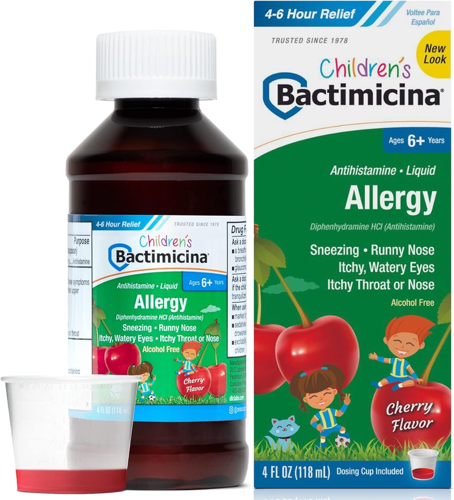 Bactimicina Medicina para Crianças - Medicina para Crianças - 6 anos e mais - doce sabor cereja - 4 Fl OZ