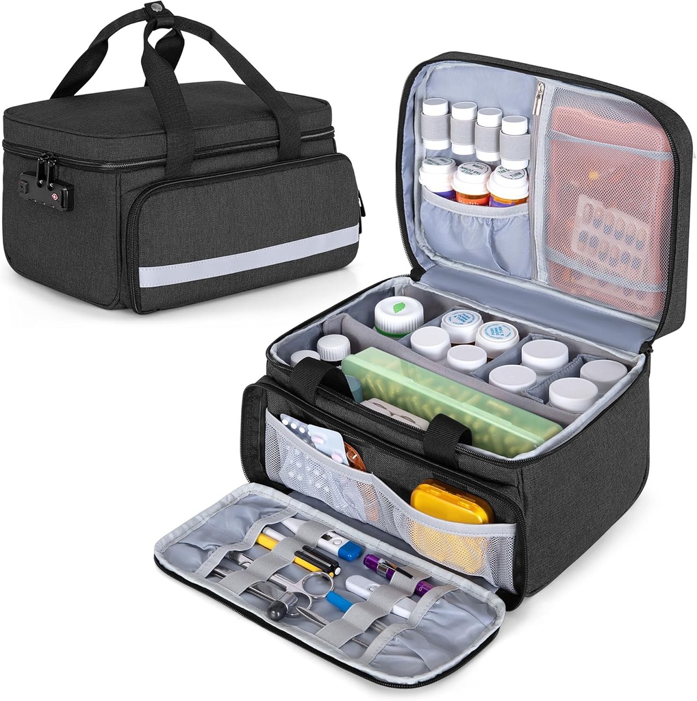 CURMIO Pill Garrafa Organizer Armazenamento, Medication Lock Box para Organizador de Pílulas e Suprimentos Médicos, Preto (Desenho Patenteado)