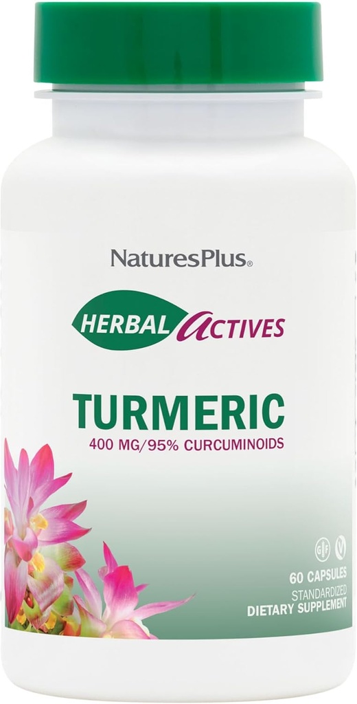 Naturezas Plus Herbal Actives Açafrão - 400 mg, 95% Curcumina, 60 Cápsulas Vegan - Vegetariano, Sem glúten - 60 Servimentos