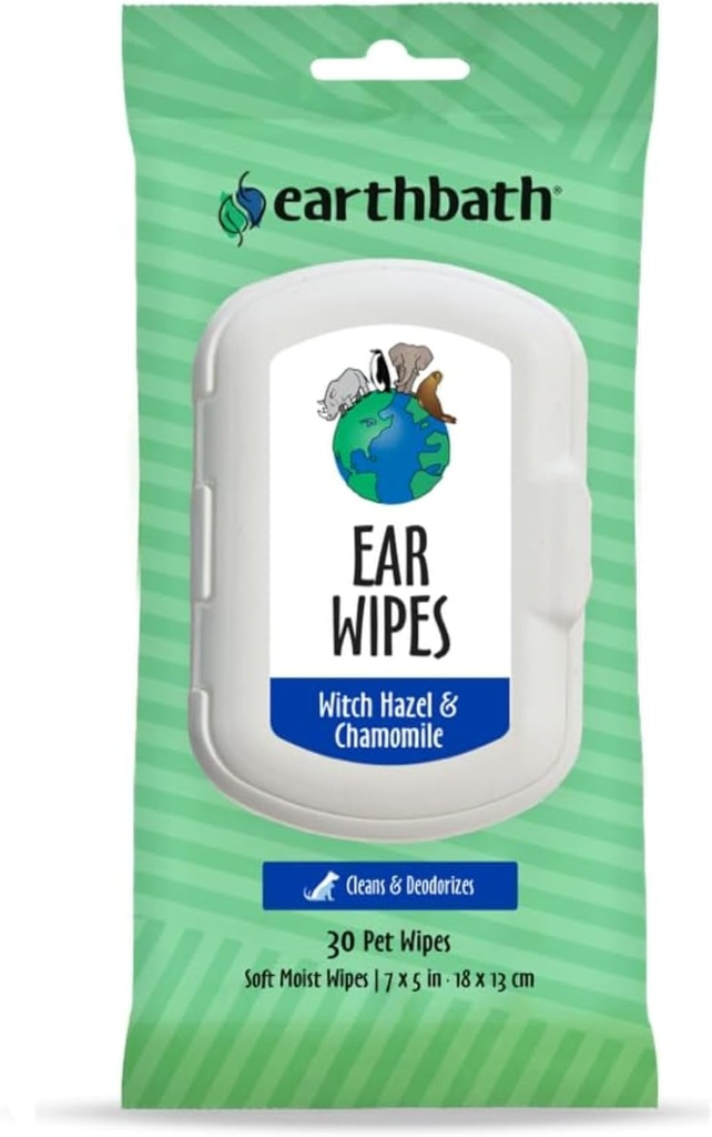 earthbath Dog Ear Wipes - Limpador de ouvido de cão gentil, melhores limpas para cães e gatos, feito nos EUA, limpas de cão sem crueldade, manter as orelhas do seu animal de estimação naturalmente clara e infecção livre - 30 Count (1 Pack)