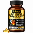 Cápsulas de óleo de semente preta - com mel Manuka da Nova Zelândia, óleo frio prensado turco Nigella Sativa, 2% de timoquinona, imuno e suporte digestivo, Made in USA, 60 Count, 1010mg por serviço