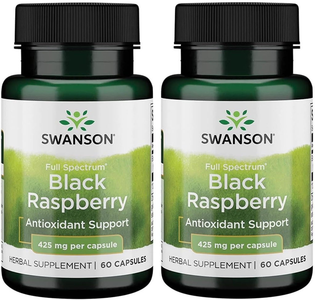 Swanson Black Framboesa - Suplemento de ervas promovendo apoio geral bem-estar - Fonte natural de Flavonoides e vitamina C - (60 cápsulas, 425mg cada) (2 pacote)