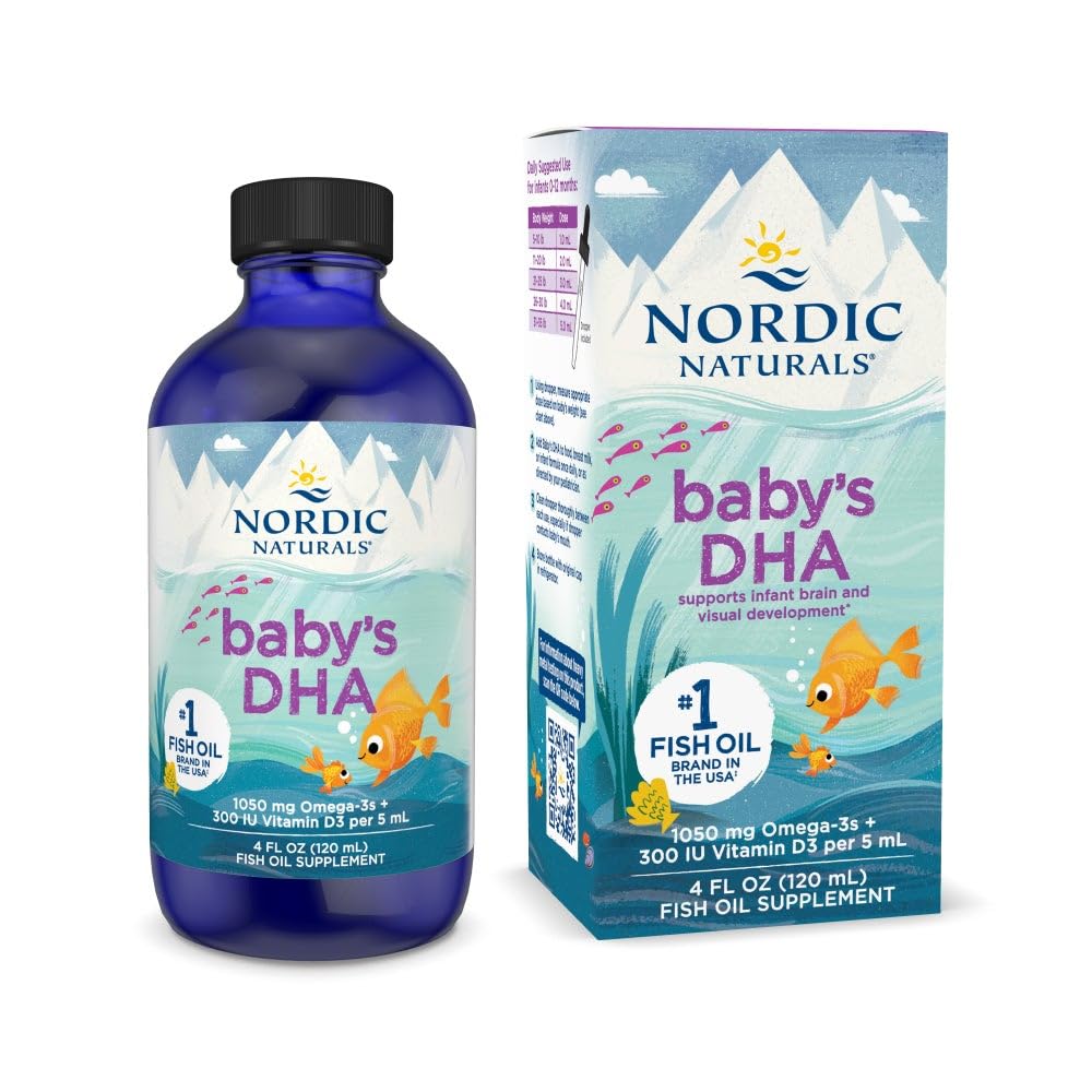 Naturals nórdico DHA do bebê, sem sabor - 4 oz - 1050 mg Omega-3 + 300 UI Vitamina D3 - Suporta cérebro, visão e desenvolvimento do sistema nervoso em bebês - Não-GMO - Servings May Vary