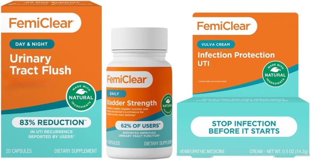 FemiClear - suporte urinário dia e noite - suplemento de força da bexiga - creme de proteção contra infecção Vulva, proteção contra infecções de trato urinário- Fabricado nos EUA