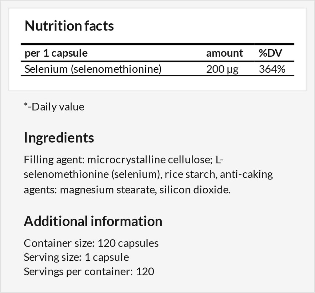 Selênio 200 μg (Selenometionina) - 120 Cápsulas - 4 Meses Abastecimento - Suplemento de dieta para apoiar o sistema imunológico e tireóide - por MZ