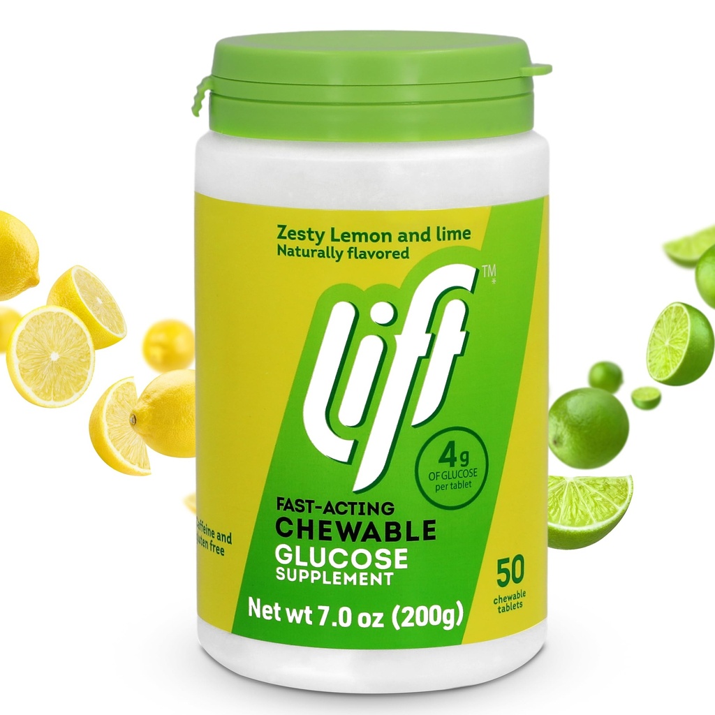 Lift Glucose - Comprimidos de energia mastigáveis de Glucose rápida - Limão e Limão - Jarro de 50 quilates (Pacote de 1)