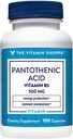 O ácido pantoténico Vitamina Shoppe 500MG, com vitamina B5, suporta produção de energia e cabelo, pele, unhas, uma vez por dia (100 cápsulas)