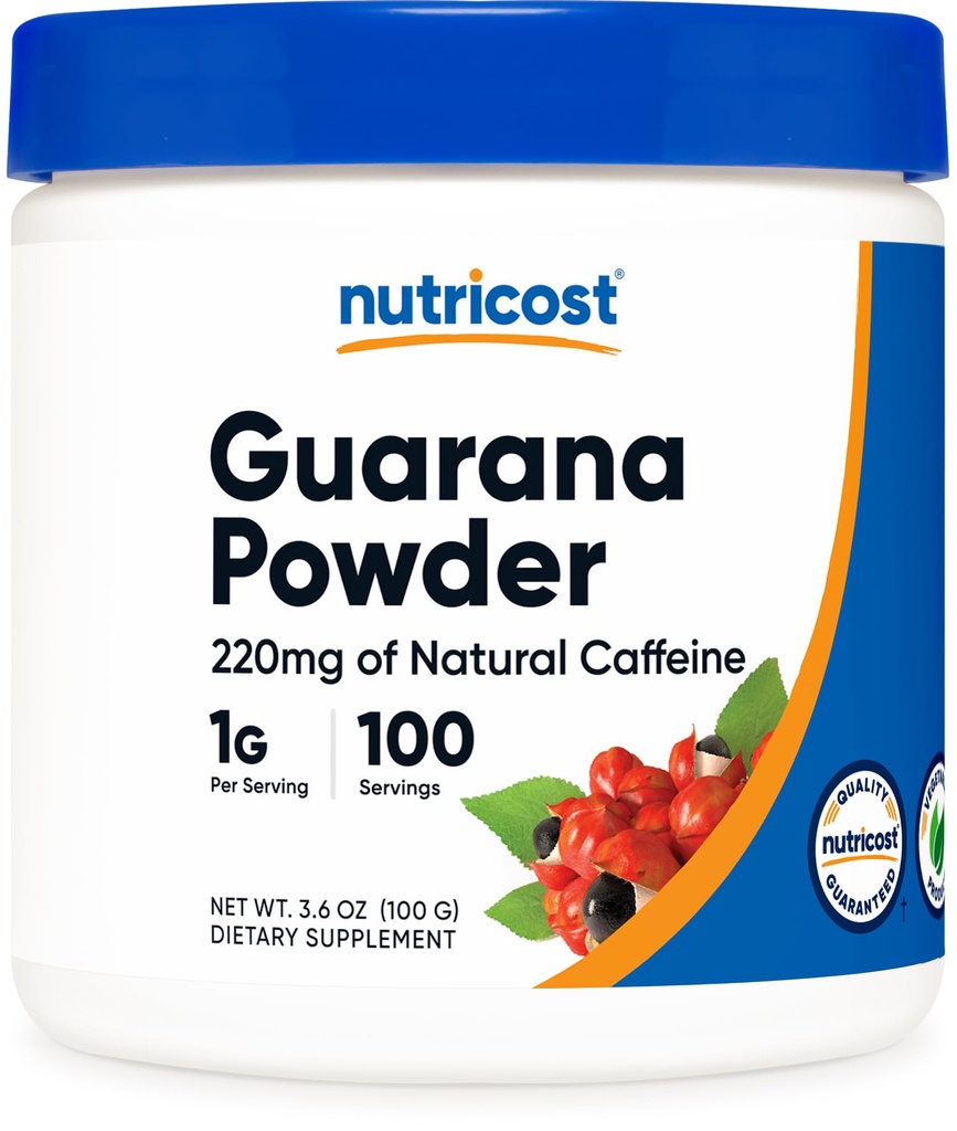Nutricost Guarana Extract Powder 100 gramas por garrafa - Suplemento Natural de Cafeína de Erva Brasileira