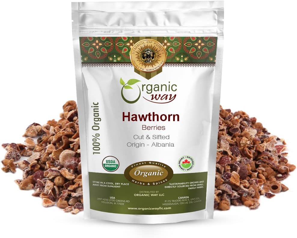 Via Orgânica Hawthorn Berries Cut & Sifted (Crataegus monogyna) - Europeu Wild-Harvest - Orgânico & Kosher Certified Vegan - Não GMO & Gluten Free - USDA Certified Origem - Albânia (1/4LBS / 4OZ)