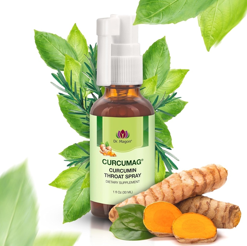 Pulverizador natural de Garganta de Curcumina Turmérica pelo Dr. Magon, Garganta calma, Pulverizador calmante de Garganta, Suporte imunológico, Força extra UC3 Clear Curcuma Longa Dry Extract, 1 Fluid Oz