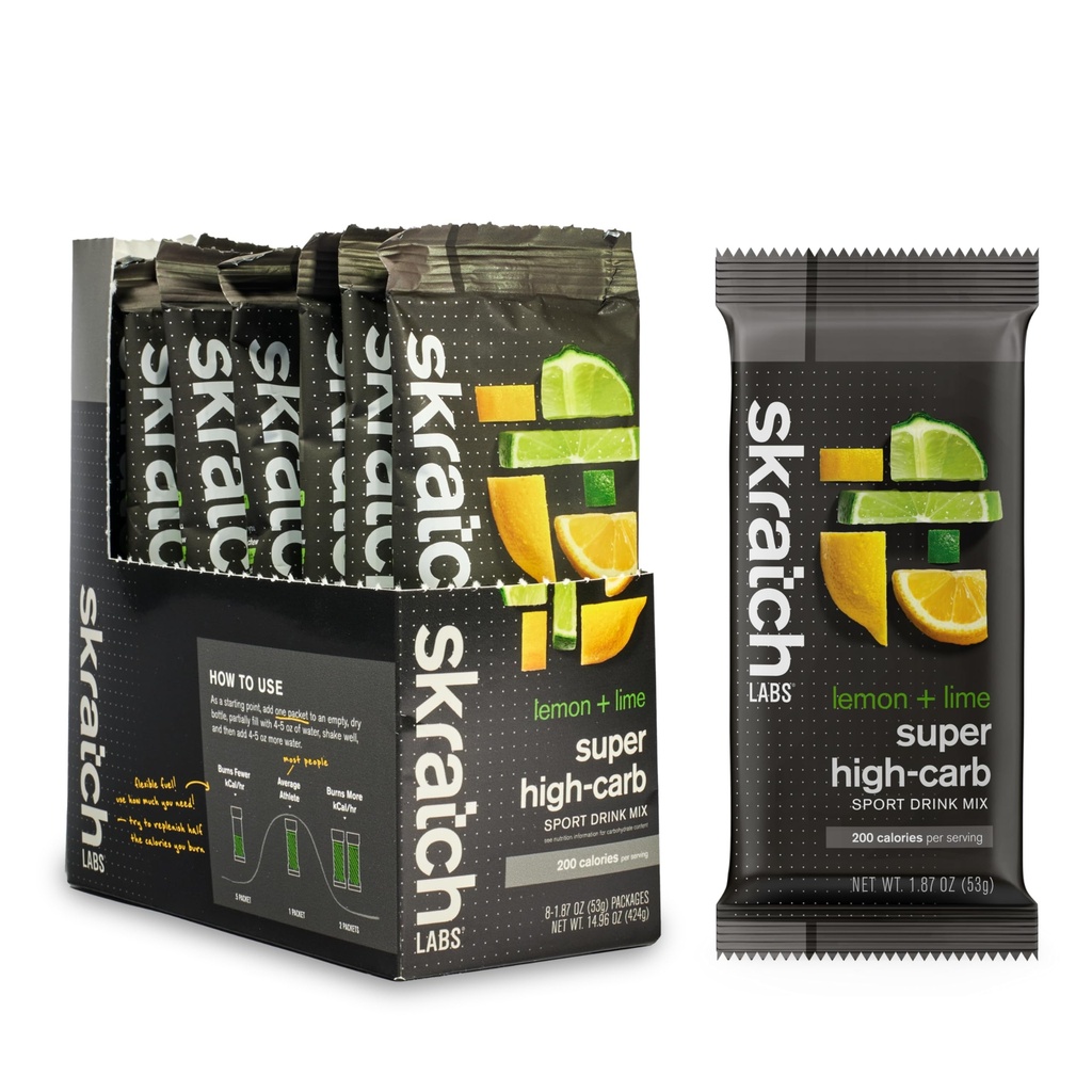 Skratch Labs Super High-Carb Drink Mix Packets - Pó carboidratado - Cluster Dextrina e Eletrólitos - Endurance Energia- Energia Gel Alternativo - Limão/Lime - 8 Pacotes de Servimento Único - Não-GMO