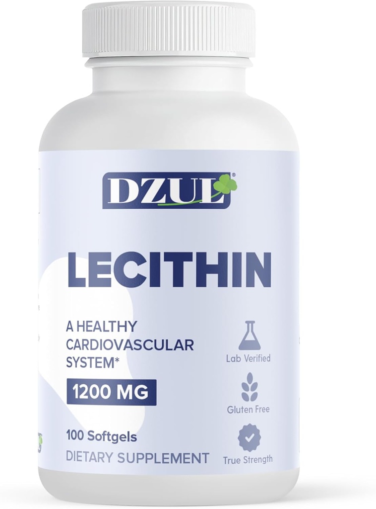 Lecitina de Soja da DZUL Pharma 1200 mg / 100 Softgels / alta potência, sem glúten e verificado em laboratório