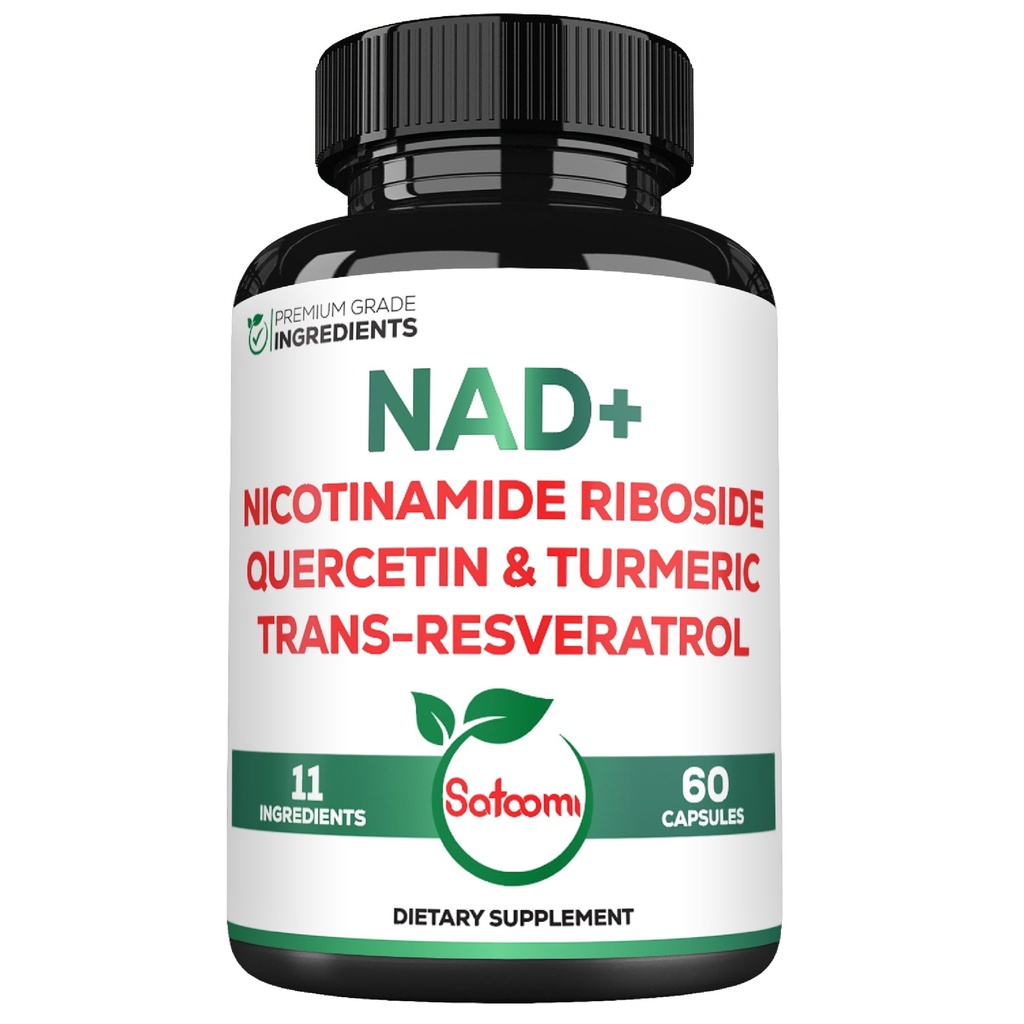 Satoomi NAD Supplement for Women - NAD Nicotinamida Riboside Resveratrol 900mg, Quercetina, Açafrão, Astragalus, Ginseng, Vitamina D3, Vitamina C - 60 Conde