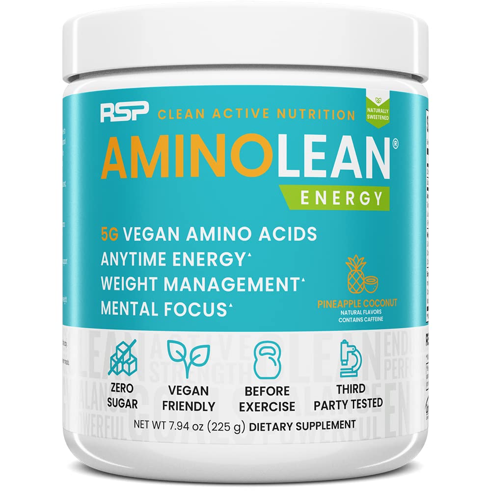 RSP Vegan AminoLean – Tudo-em-Um Natural Pré-treino, Energia Amino, Gestão de Peso com BCAAs, Pó Vegan Pretreino completo, Abacaxi coco