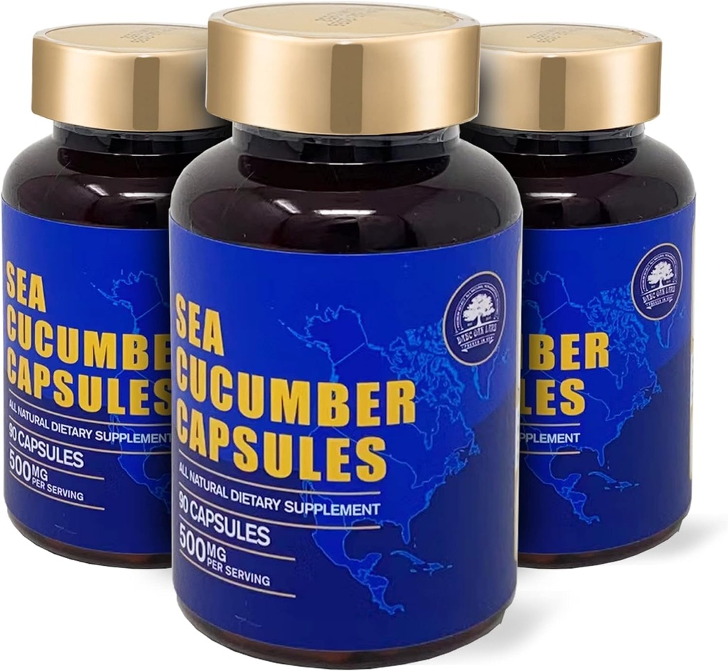 Pepino do Mar, Cápsulas Selvagens Capturadas Pepino do Mar, Suplemento Extrato Natural, Antioxidante Super Natural, Construtor Imune, Proteção de Cardilagem - 90 Cápsulas, 500mg/Bottle - Três Garrafas