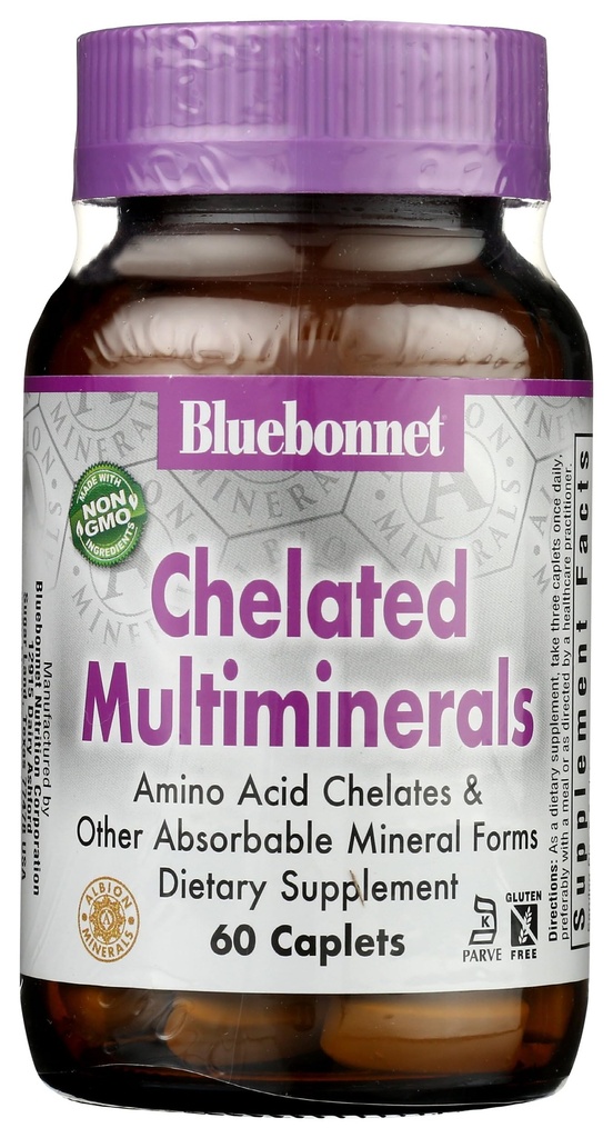 Bluebonnet Nutrition alta potência quelated Multiminerais, Albion quelated Minerals, Soy-Free, Gluten-Free, Non-GMO, Kosher certificado, Dairy-Free, 60 Caplets, 20 Servings