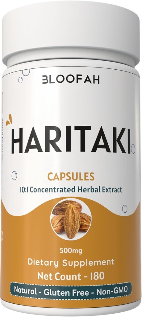 Haritaki Fruit Capsules 500mg 10:1 Extract Natural Haritaki Powder (Terminalia chebula) Our-GMO, Gluten-Free Herbal Supplement .