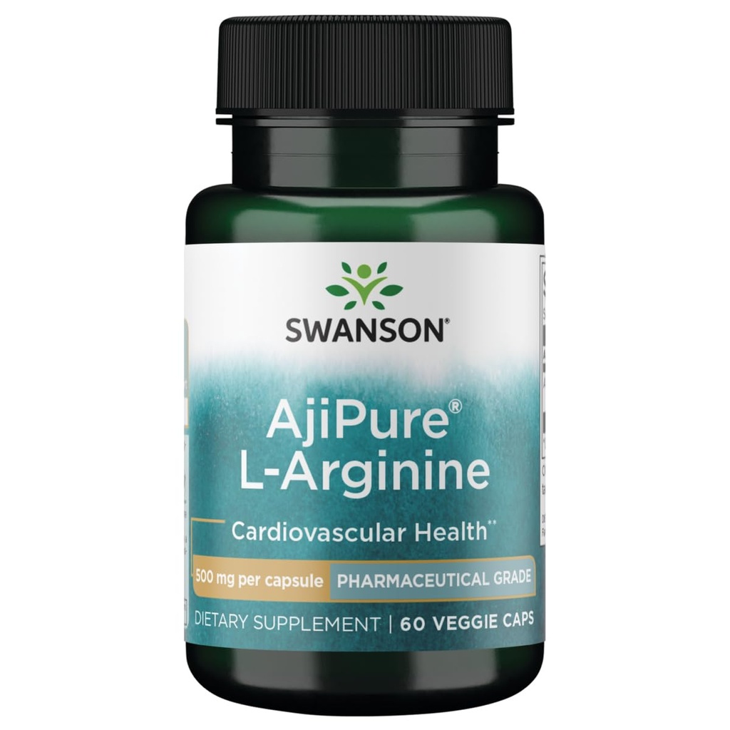 Swanson Amino Acid Ajipure L- Arginina Pharmaceutical Grade 500 Milligrams 60 Veg Cápsulas